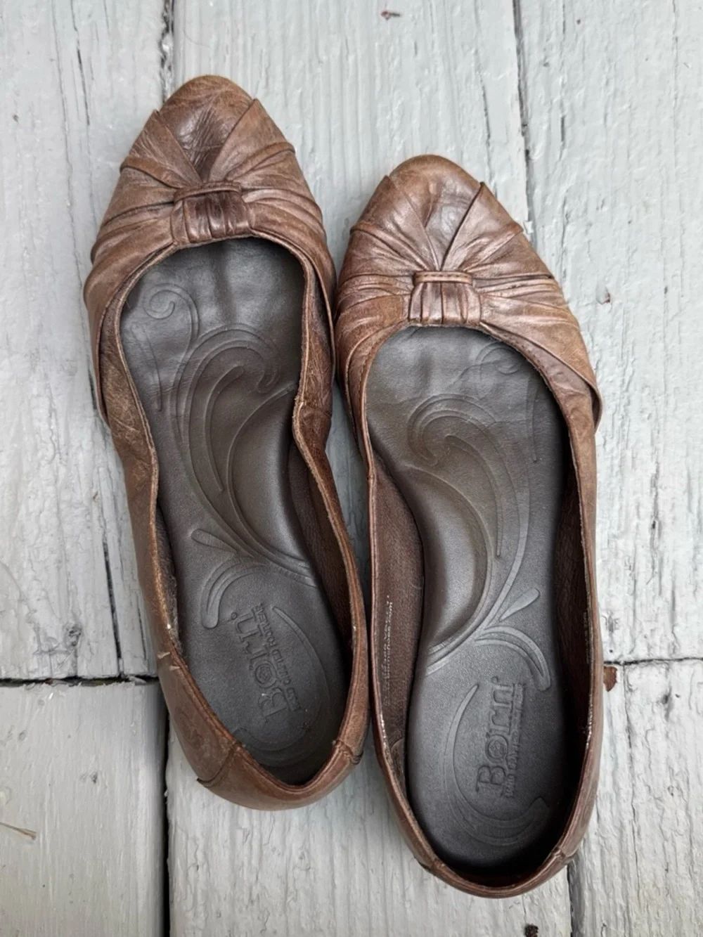 Born Brown Leather Knot-Front Ballet Flats